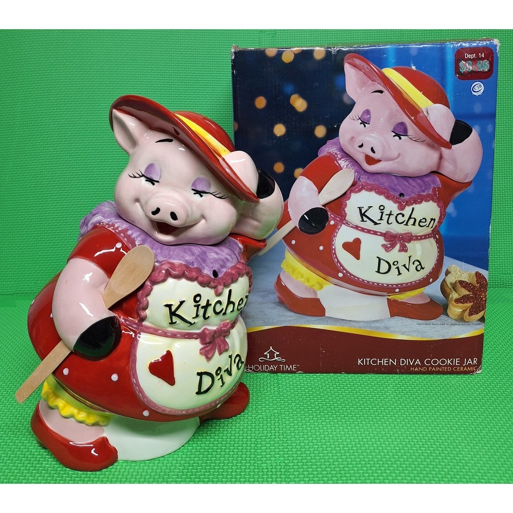 Mercuries Ceramic Kitchen Diva Cookie Jar 12'' Vintage Red Hat With Lid & Spoon